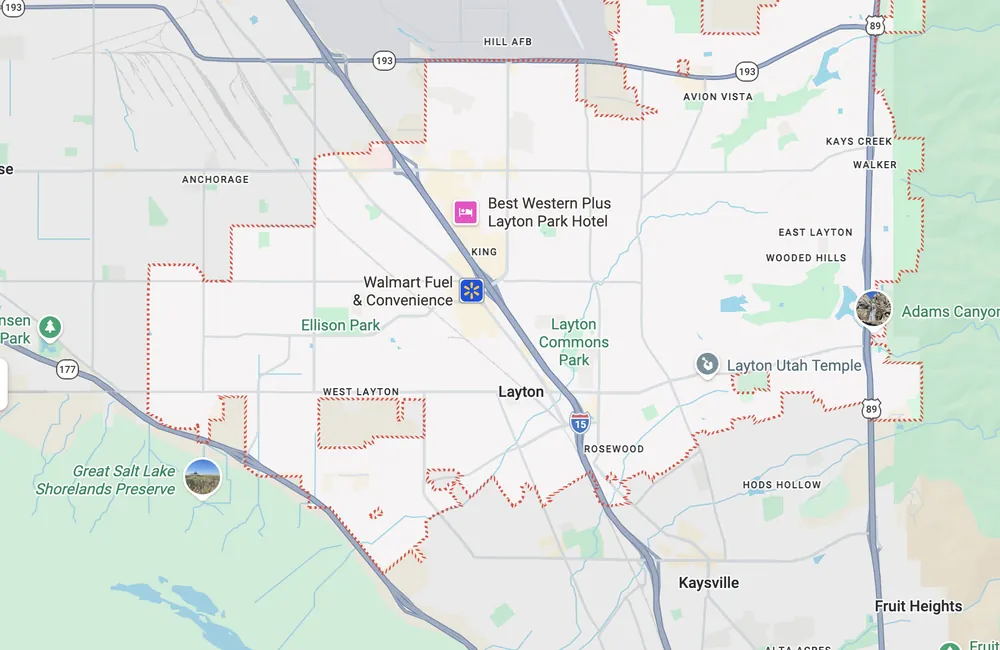 Service area map of Layton, UT and nearby Davis County